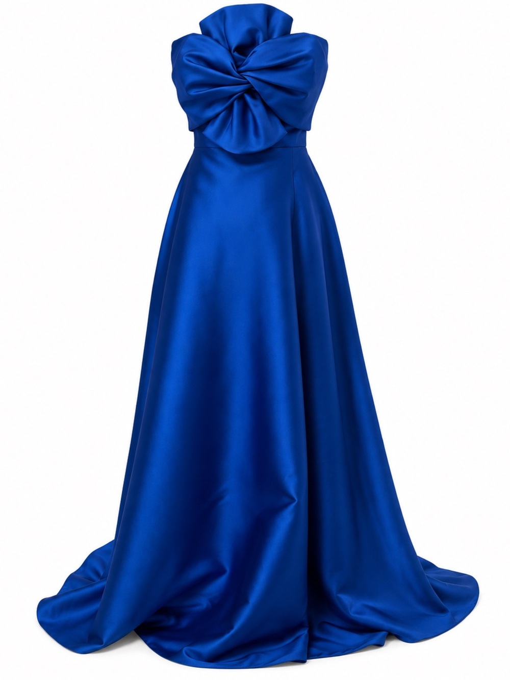 Strapless Royal Blue Satin Ball Gown with Statement Bow